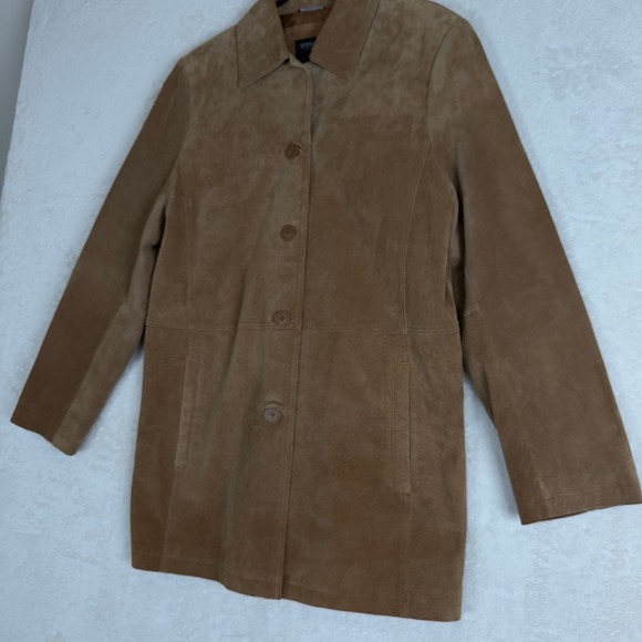 BERNARDO Collection Men's Suede Leather Jacket Tan Button Front‎ Size L Timeless